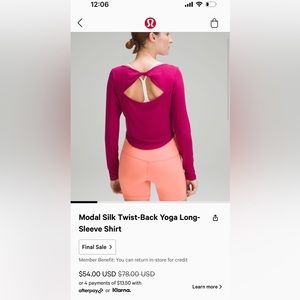 Lululemon modal twist long sleeve